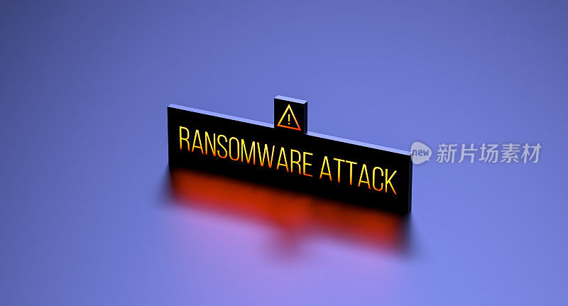 勒索软件攻击文本概念块与危险标志。Ransomware概念。3 d渲染。